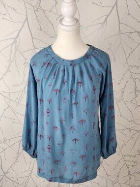 Trinity Blue Chandelier Print 100% Silk Round Neck Blouse